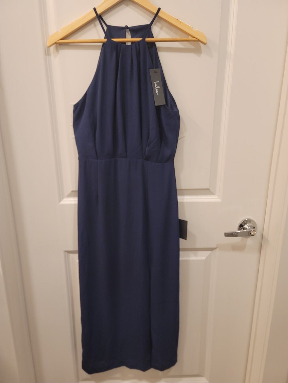 Lulus Dreamy Date Night Navy Blue Sleeveless Midi Dress